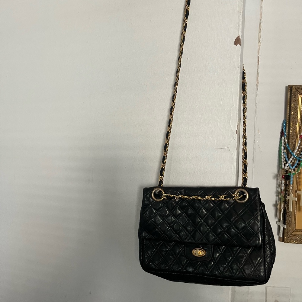 Vintage Black Quilted Leather Shoulder Bag